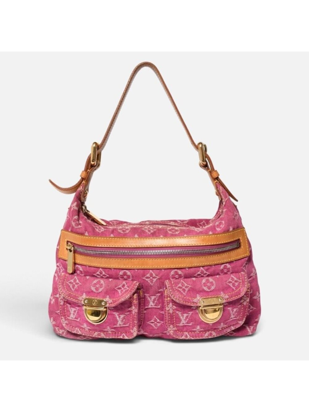 Louis Vuitton Baggy PM Shoulder Bag Monogram Denim Pink Gold